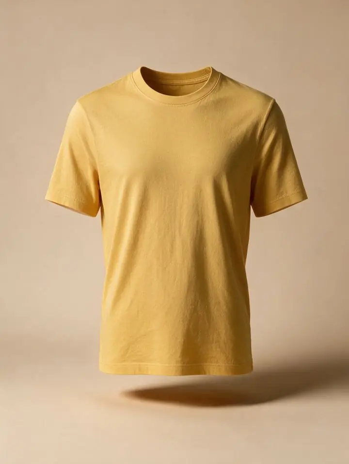 After: AI-assisted clean ghost-mannequin style e-commerce photo of the t-shirt